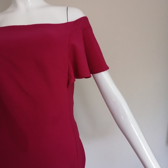 One-Shoulder Fuchsia Midi Dress with Flutter Detail - Picture 4 of 8